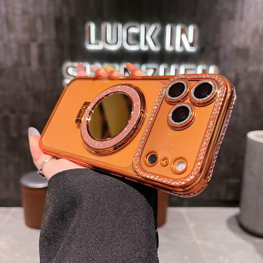 Premium Diamond Stone Stand Soft Case With camera lens protection For iphone 17 Pro /17 Pro Max_img_1