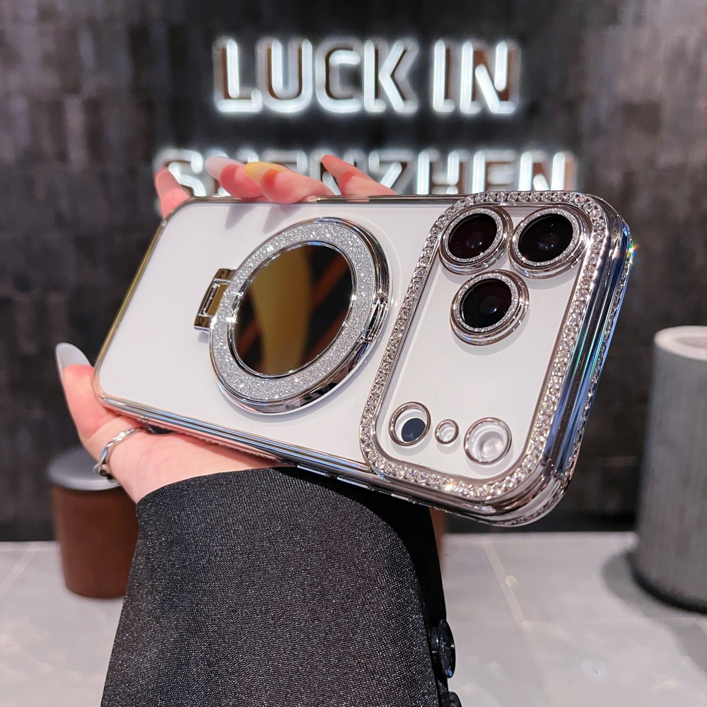 Premium Diamond Stone Stand Soft Case With camera lens protection For iphone 17 Pro /17 Pro Max_img_2