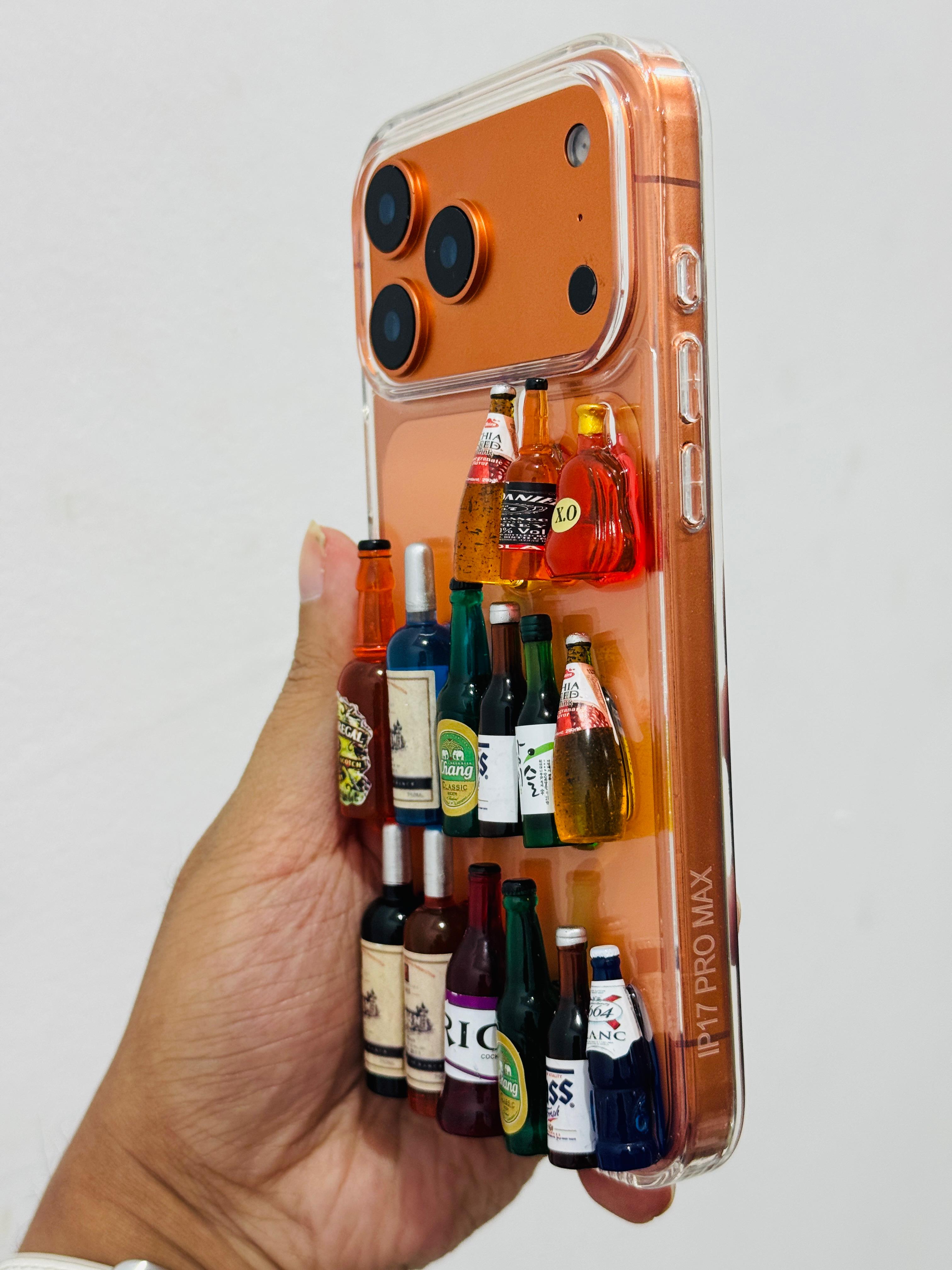 Wine Bottle Trending Party Case Soft TPU for iPhone 12-17 Pro Max Cover, New INS Three-dimensional Wine Bottle Feather Trending Phone Case_img_1