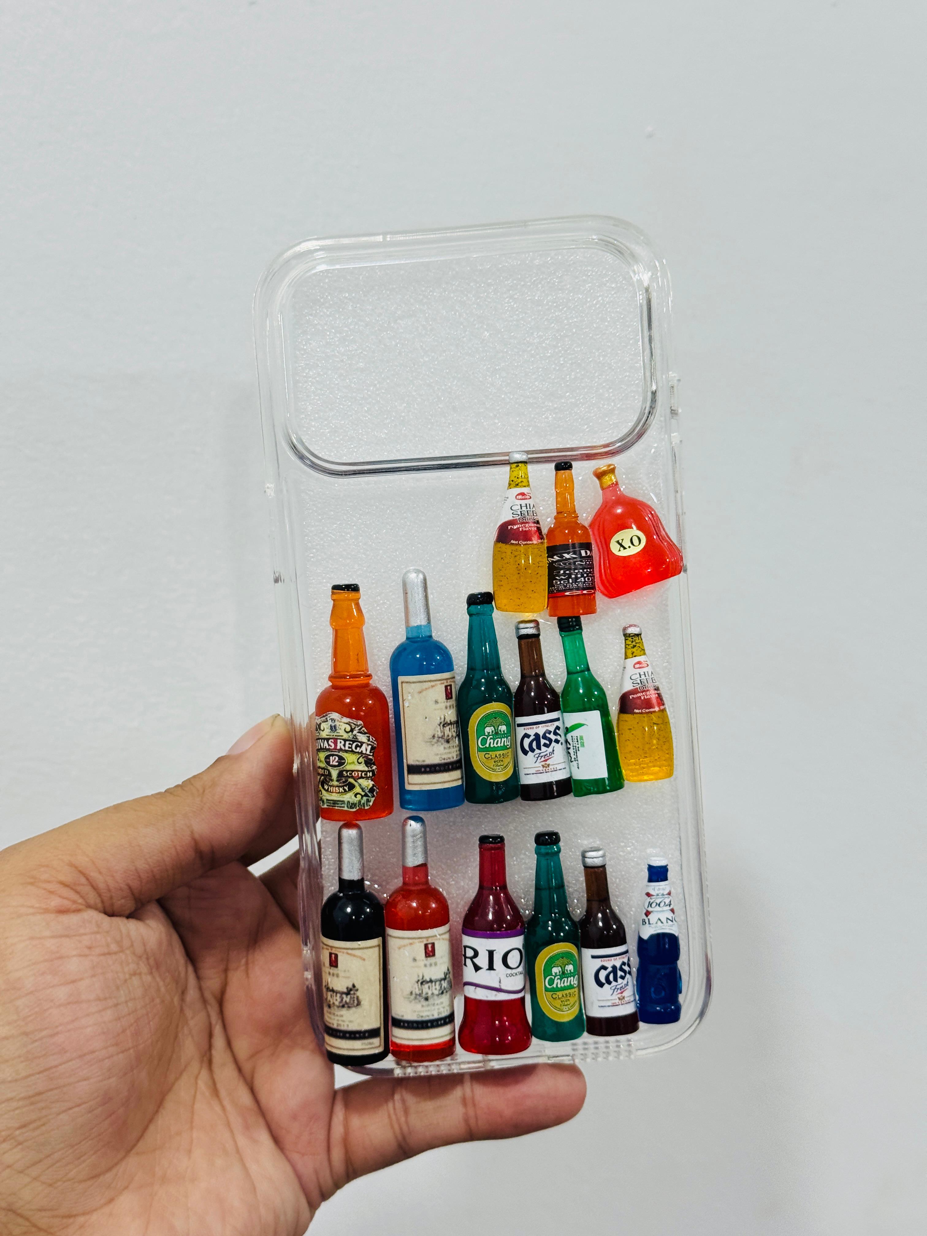 Wine Bottle Trending Party Case Soft TPU for iPhone 12-17 Pro Max Cover, New INS Three-dimensional Wine Bottle Feather Trending Phone Case