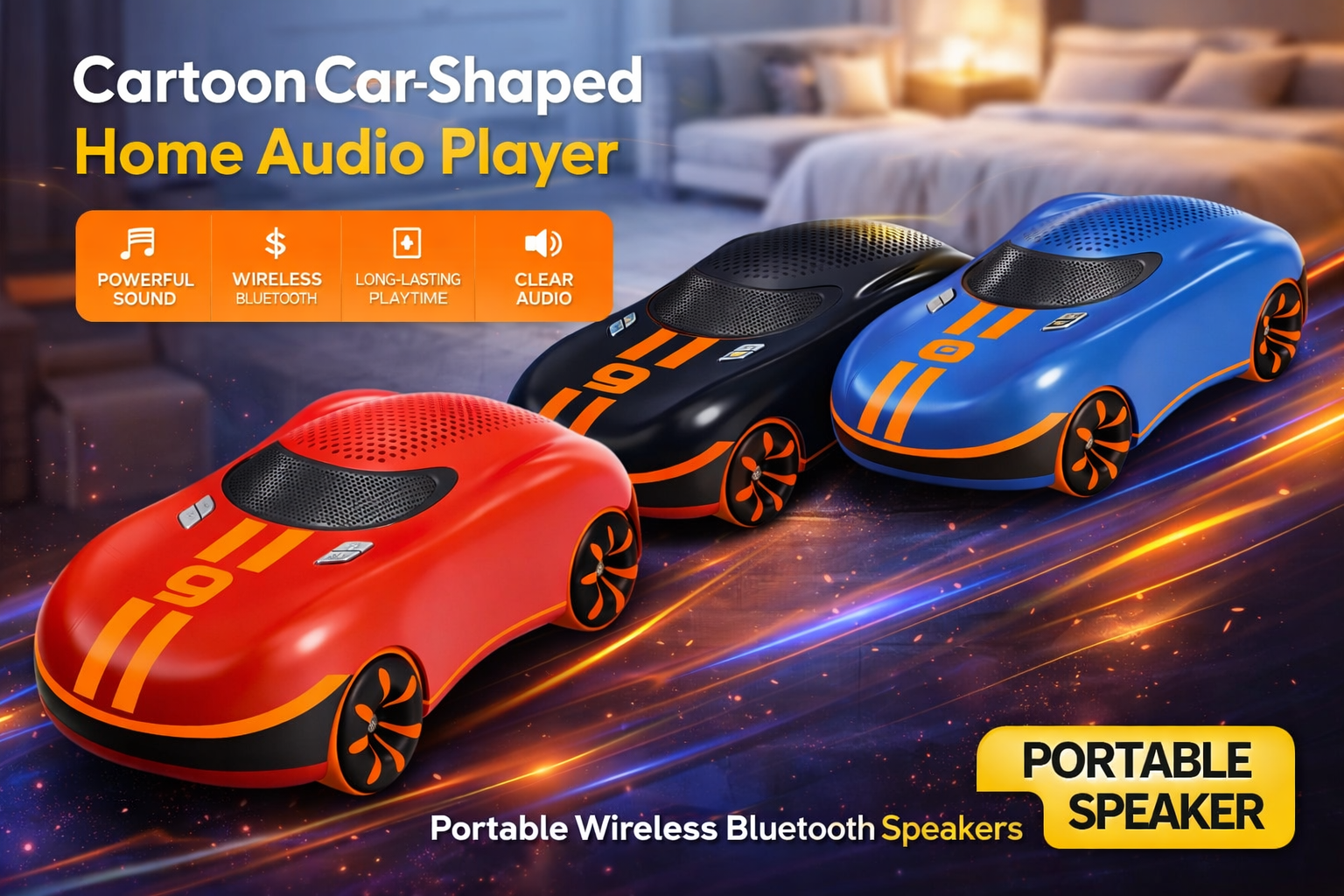 Carton Car-Shaped Home Audio Player Portable Wireless Blue Tooth Speakers_img_0