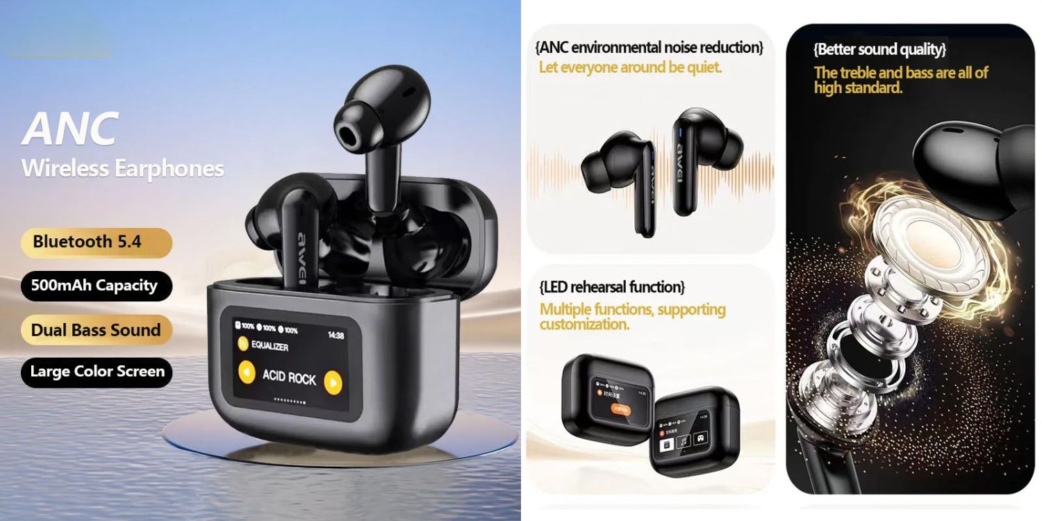 AWEI T56 ANC Earbuds With Screen Intelligent Interaction_img_1
