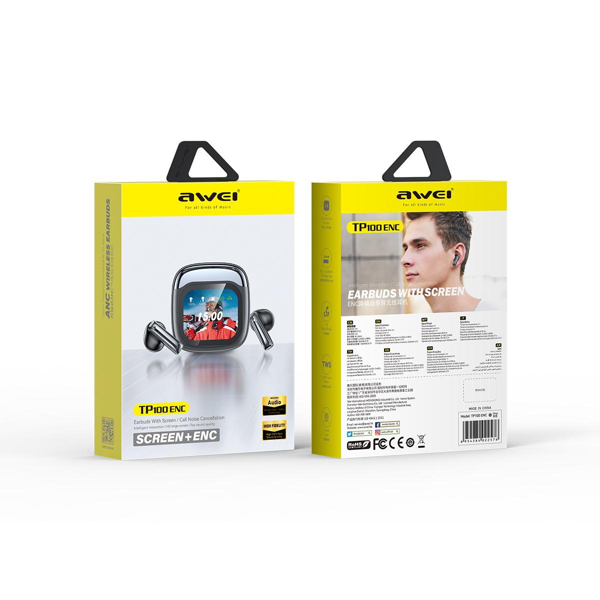 Awei TP100 Enc Hi-Fidelity Sound with Digital Screen Tws Earbuds_img_1