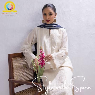 3 Piece Ready to wear Embroidered Luxury Pret | Lakhany-Off White (Imported from Pakistan)