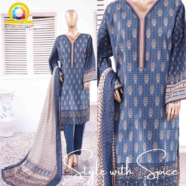 3 PC printed stitched suits with daman organza cutwork | Bin Saeed Pakistan - Image 1