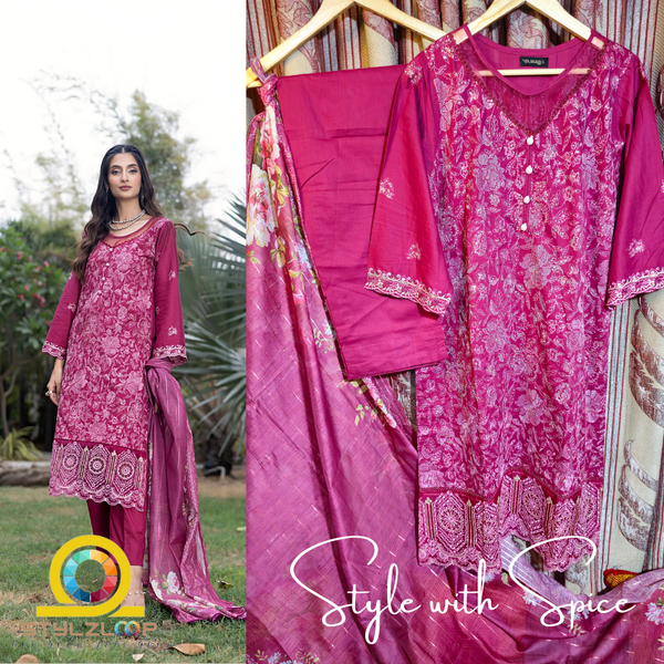 3 Piece Stitched Elegant Lawn Collection | Regalia- Maroon (Imported from Pakistan) - Image 2