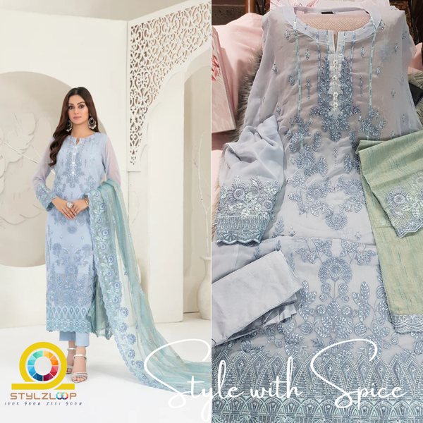 CALA BY TAWAKKAL Semi-stitched- Blue - Image 3