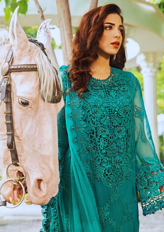 Maria B Embroidered Chiffon Suit Unstitched 3 Piece - Formal Collection - Image 1