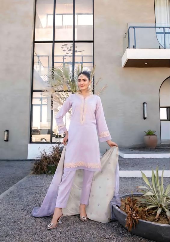 3 piece Luxurious-Embroidered Collection by Tawakkal - Lavender - Image 2