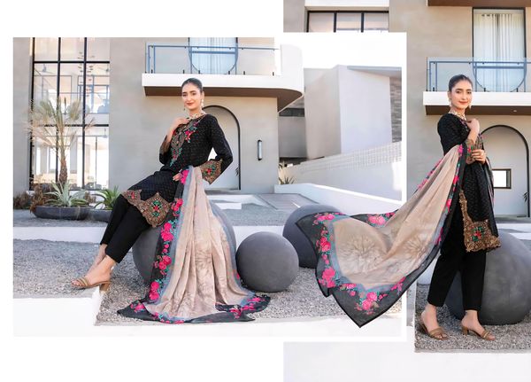 3 piece Luxurious-Embroidered Collection by Tawakkal - Black - Image 2