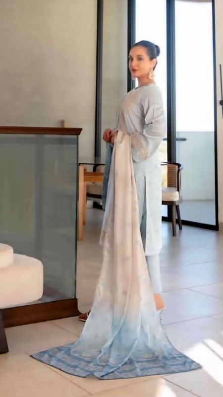 3 piece Luxurious-Embroidered Collection by Tawakkal - Misty Blue - Image 2