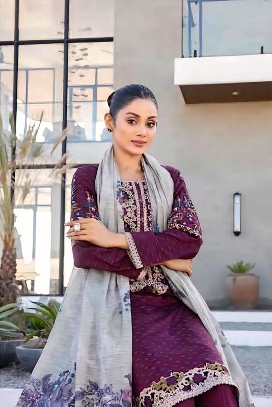3 piece Luxurious-Embroidered Collection by Tawakkal - Purple - Image 5