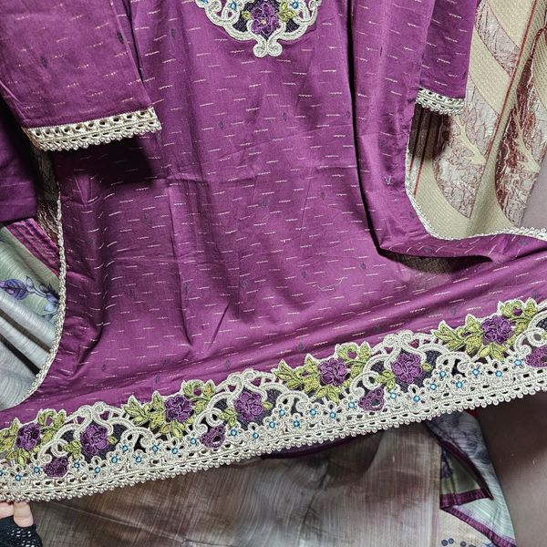 3 piece Luxurious-Embroidered Collection by Tawakkal - Purple - Image 3