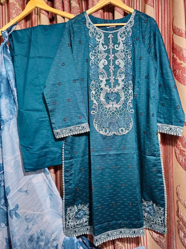 3 piece Luxurious-Embroidered Collection by Tawakkal - Sea Green - Image 1