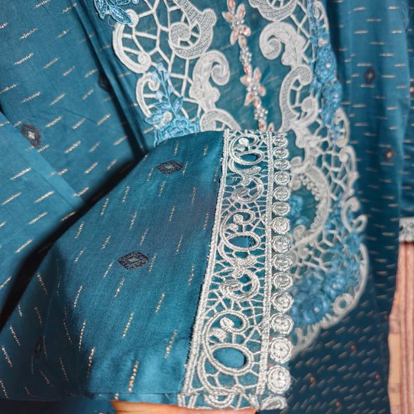 3 piece Luxurious-Embroidered Collection by Tawakkal - Sea Green - Image 4