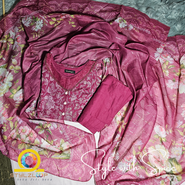 3 Piece Stitched Elegant Lawn Collection | Regalia- Maroon (Imported from Pakistan) - Image 4