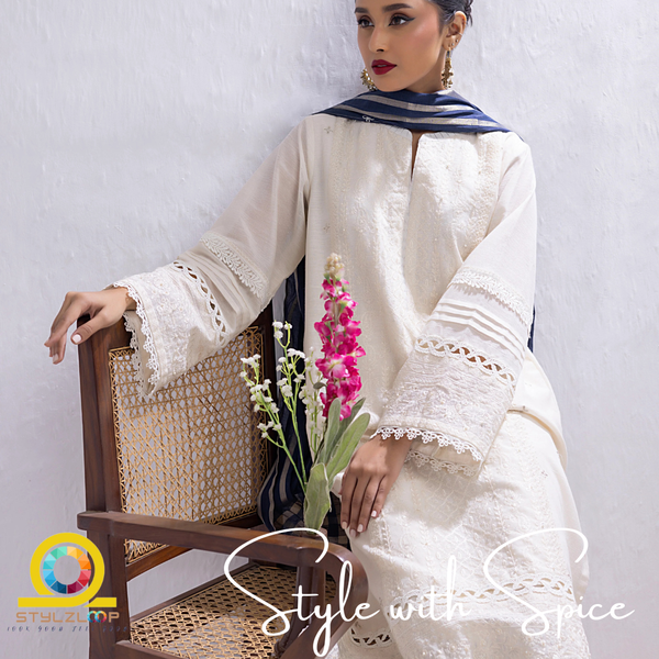 3 Piece Ready to wear Embroidered Luxury Pret | Lakhany-Off White (Imported from Pakistan) - Image 2