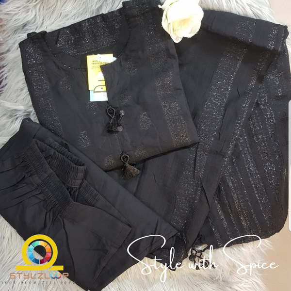 BLACK JACQUARD WOVEN UNSTITCHED 3PC | JLawn - Image 4