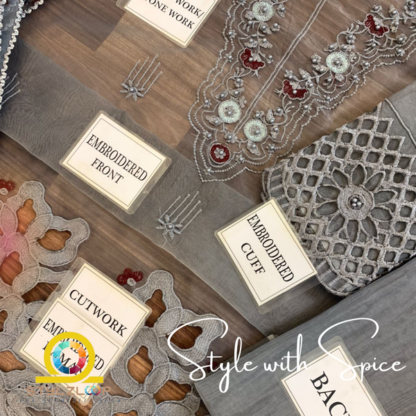 Azure Gray Organza Dress Party Wear Collection 3pc Unstitched - Image 3