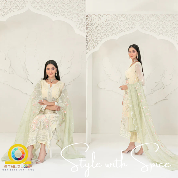 Cala Embroidered Chiffon By Tawakkal | Semi-stitched - Image 3
