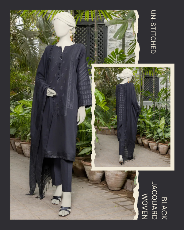BLACK JACQUARD WOVEN UNSTITCHED 3PC | JLawn - Image 1