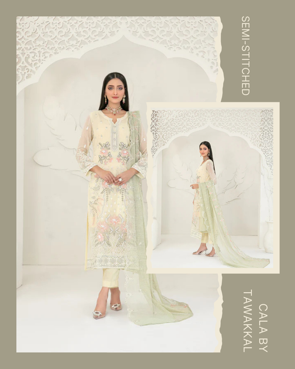 Cala Embroidered Chiffon By Tawakkal | Semi-stitched - Image 1
