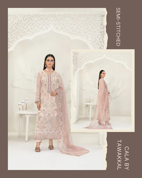 Cala Embroidered Chiffon By Tawakkal | Semi-stitched | Pitch - Image 1