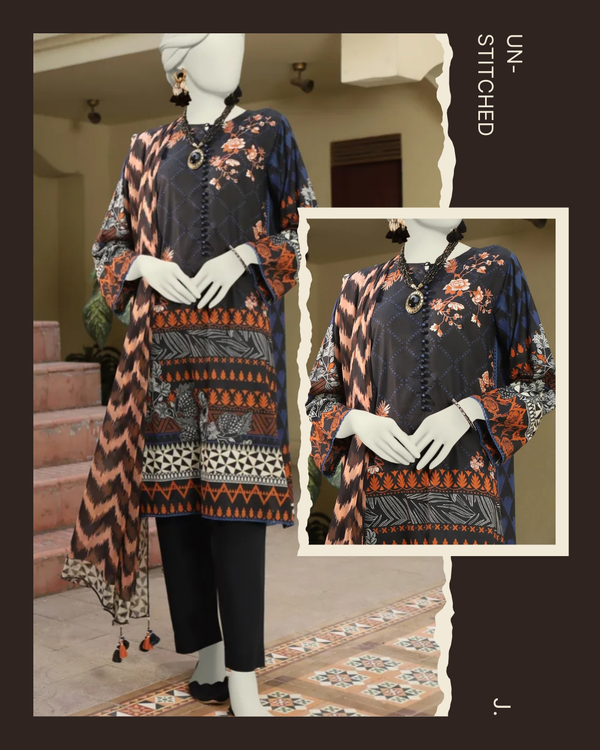 BLUE LAWN UNSTITCHED 3PC | J. LAWN - Image 1