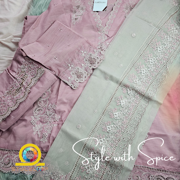 3 Piece Ready to wear Raw Silk Embroidered | Lakhany-Pink (Imported form Pakistan) - Image 2