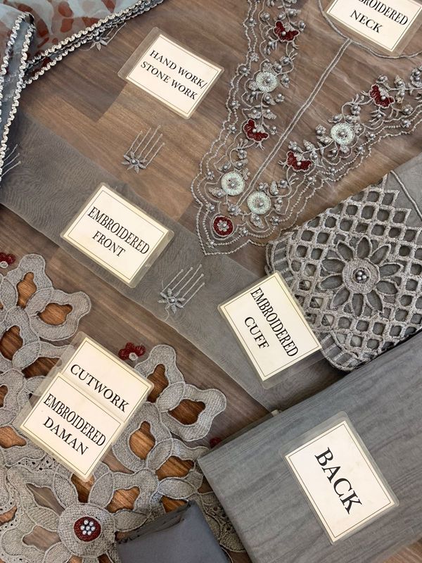 Azure Gray Organza Dress Party Wear Collection 3pc Unstitched - Image 5