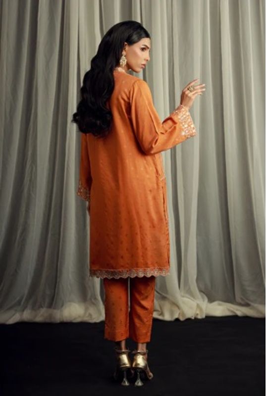 2 Piece Ready to wear Embroidered Shirt & Trouser | Lakhany- Mustard - Image 3