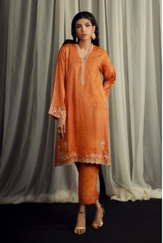 2 Piece Ready to wear Embroidered Shirt & Trouser | Lakhany- Mustard - Image 1