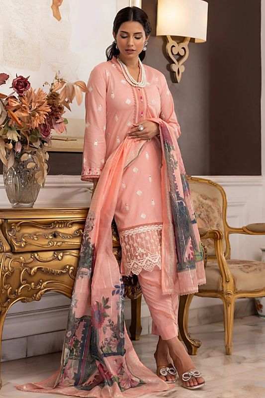 3 Piece Stitched Embroidered Elegant Lawn Collection | Regalia-Pink (Imported from Pakistan) - Image 2