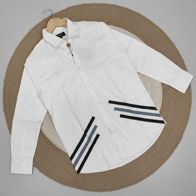 প্রিমিয়াম হোয়াইট পিওর কটন ব্লক ডিজাইন শার্ট_img_0