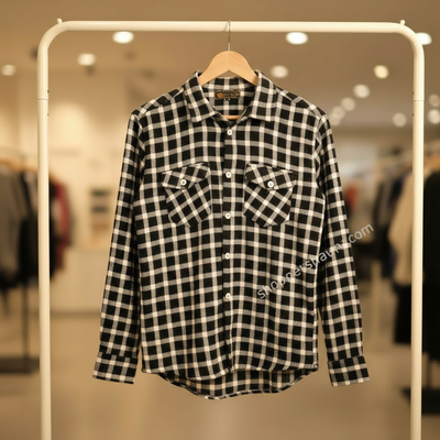 Flannel fabric double pocket shirt_img_1