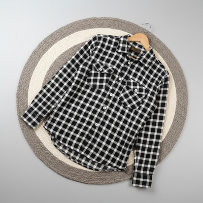 Flannel fabric double pocket shirt_img_0