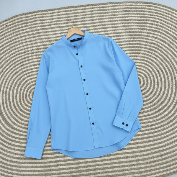 Band Collar shirt Sky blue