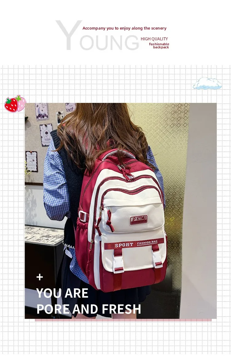 Academy Style School Bag Book Bag Lightweight College Student Backpack(Red)_img_2