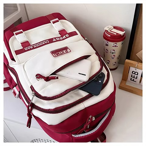 Academy Style School Bag Book Bag Lightweight College Student Backpack(Red)_img_1
