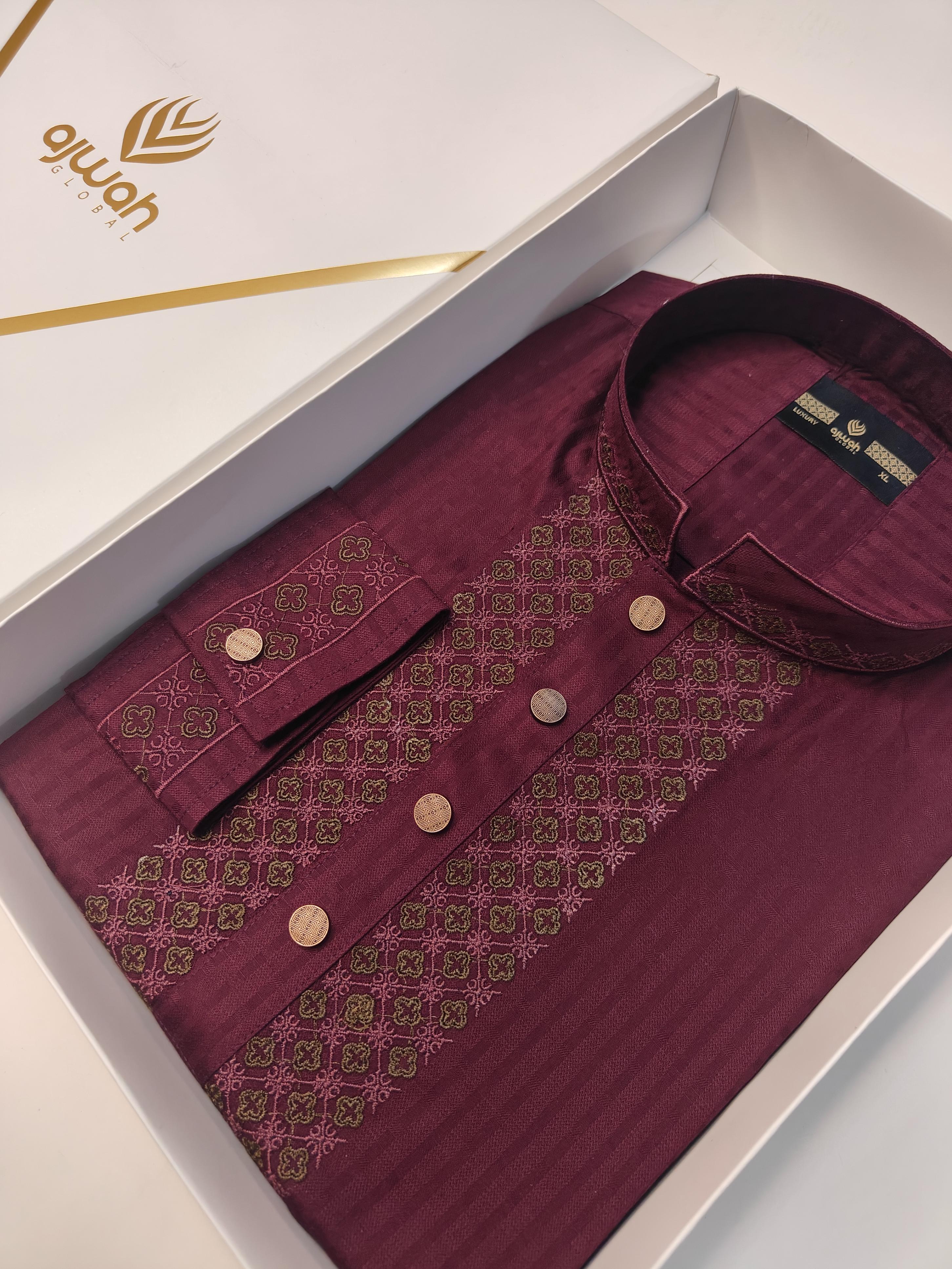 Maroon Ember Classic Luxury Panjabi -A3M128_img_2