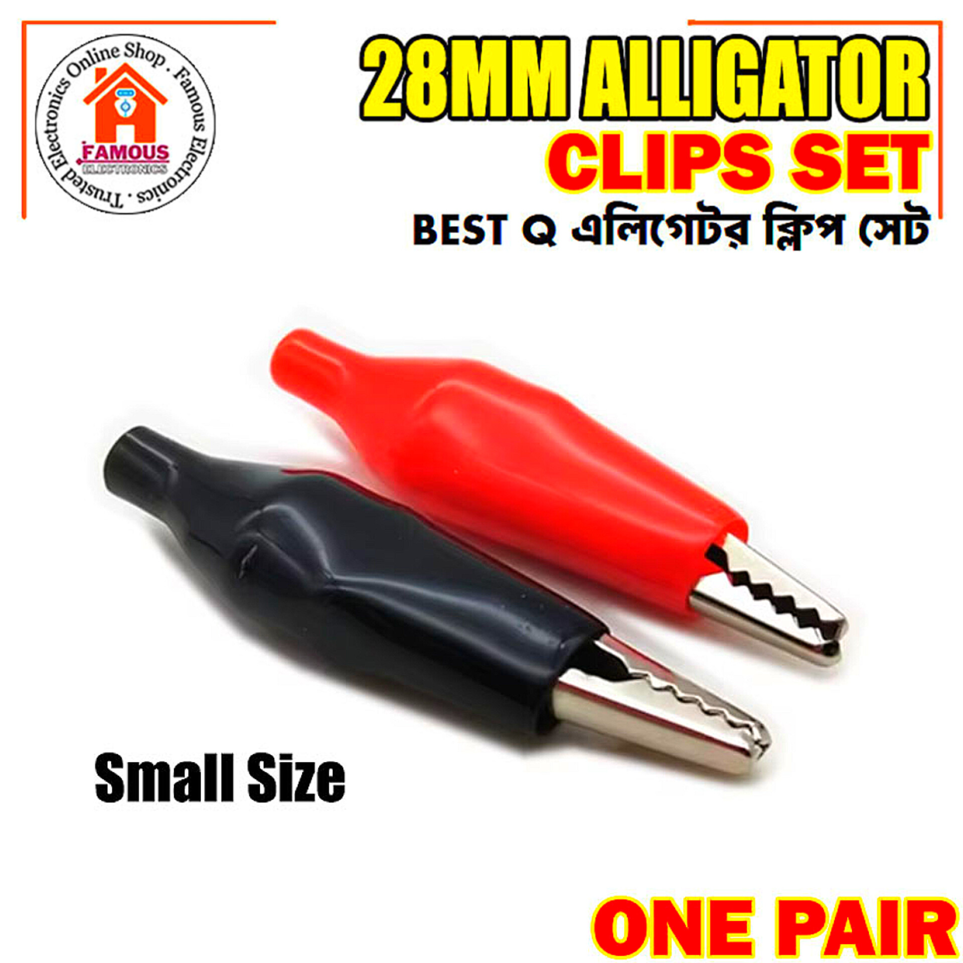 1 Pair Alligator Clips (Red & Black) | 28mm Plastic Boot Electrical Test Clamps | Battery & Multimeter Crocodile Claws