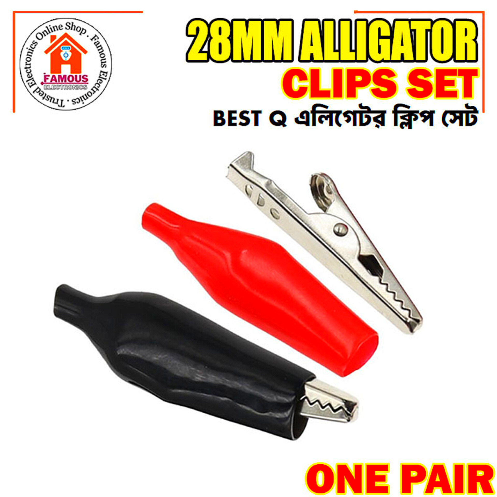 1 Pair Alligator Clips (Red & Black) | 28mm Plastic Boot Electrical Test Clamps | Battery & Multimeter Crocodile Claws_img_1