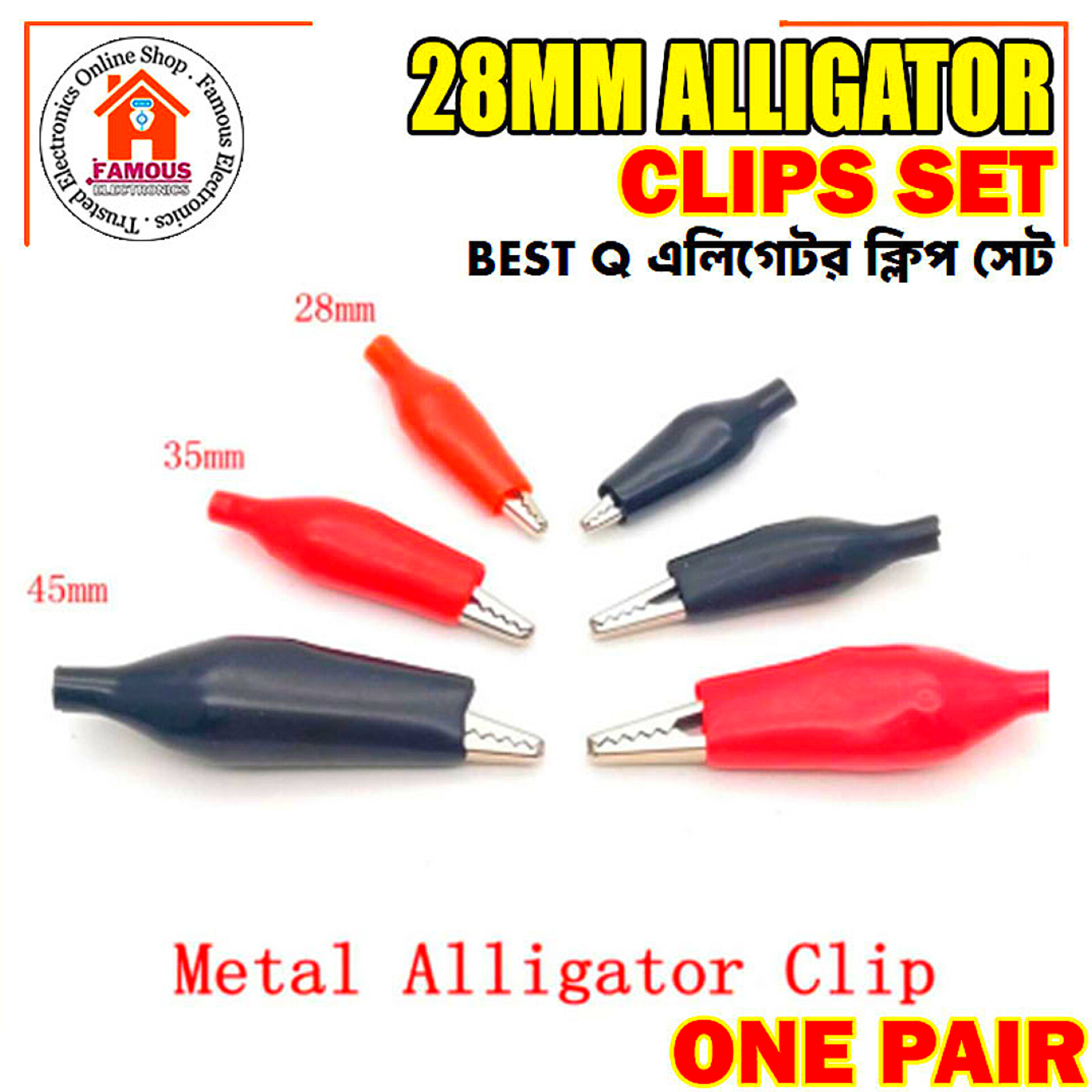 1 Pair Alligator Clips (Red & Black) | 28mm Plastic Boot Electrical Test Clamps | Battery & Multimeter Crocodile Claws_img_2