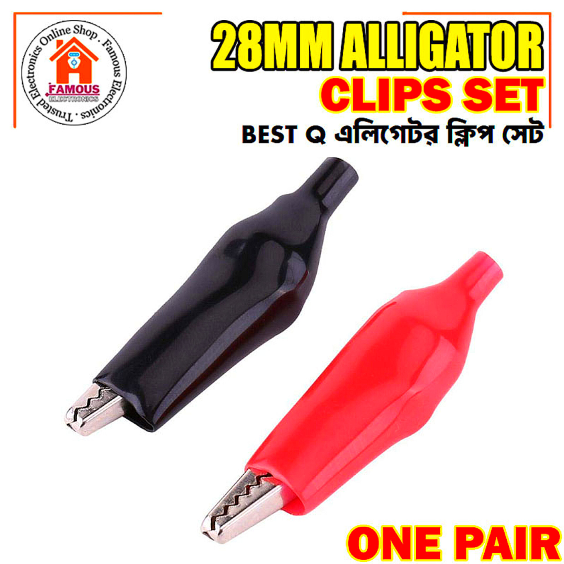 1 Pair Alligator Clips (Red & Black) | 28mm Plastic Boot Electrical Test Clamps | Battery & Multimeter Crocodile Claws_img_4