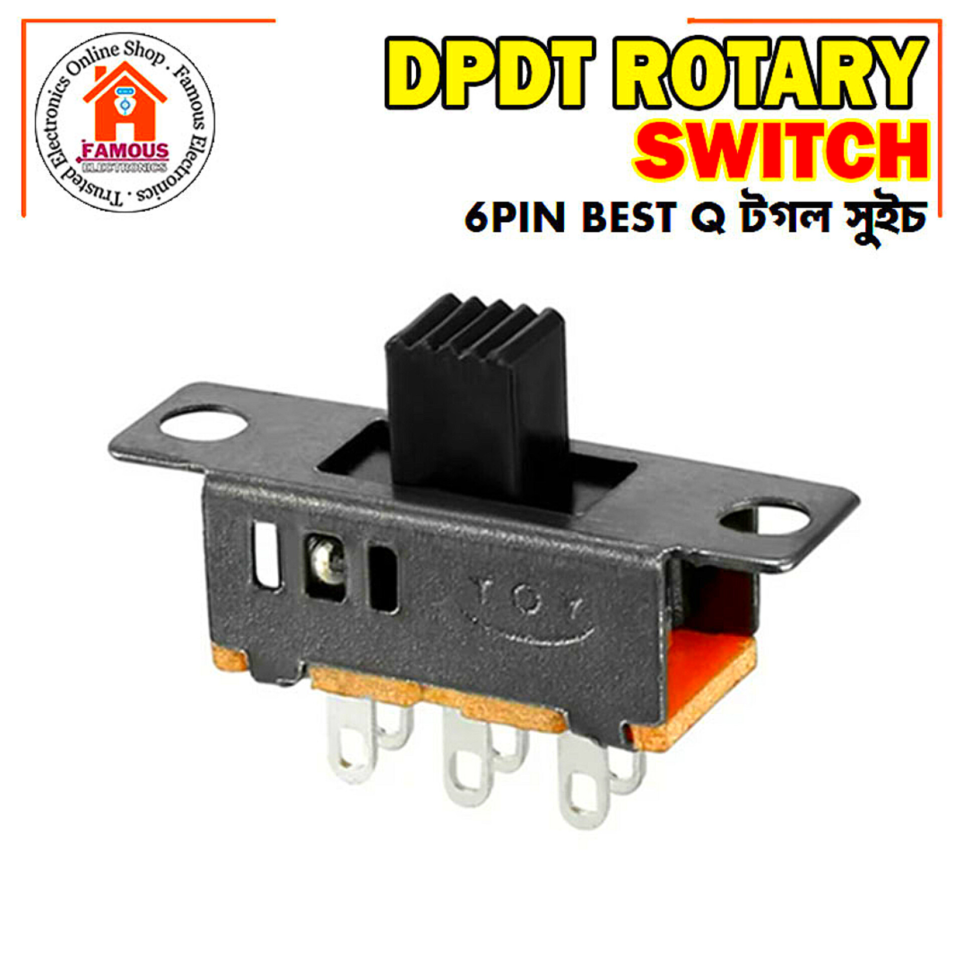 1PCS High Knob 6 Pin 3 Position DPDT Panel Slide Switch 0.5A 50V DC_img_2