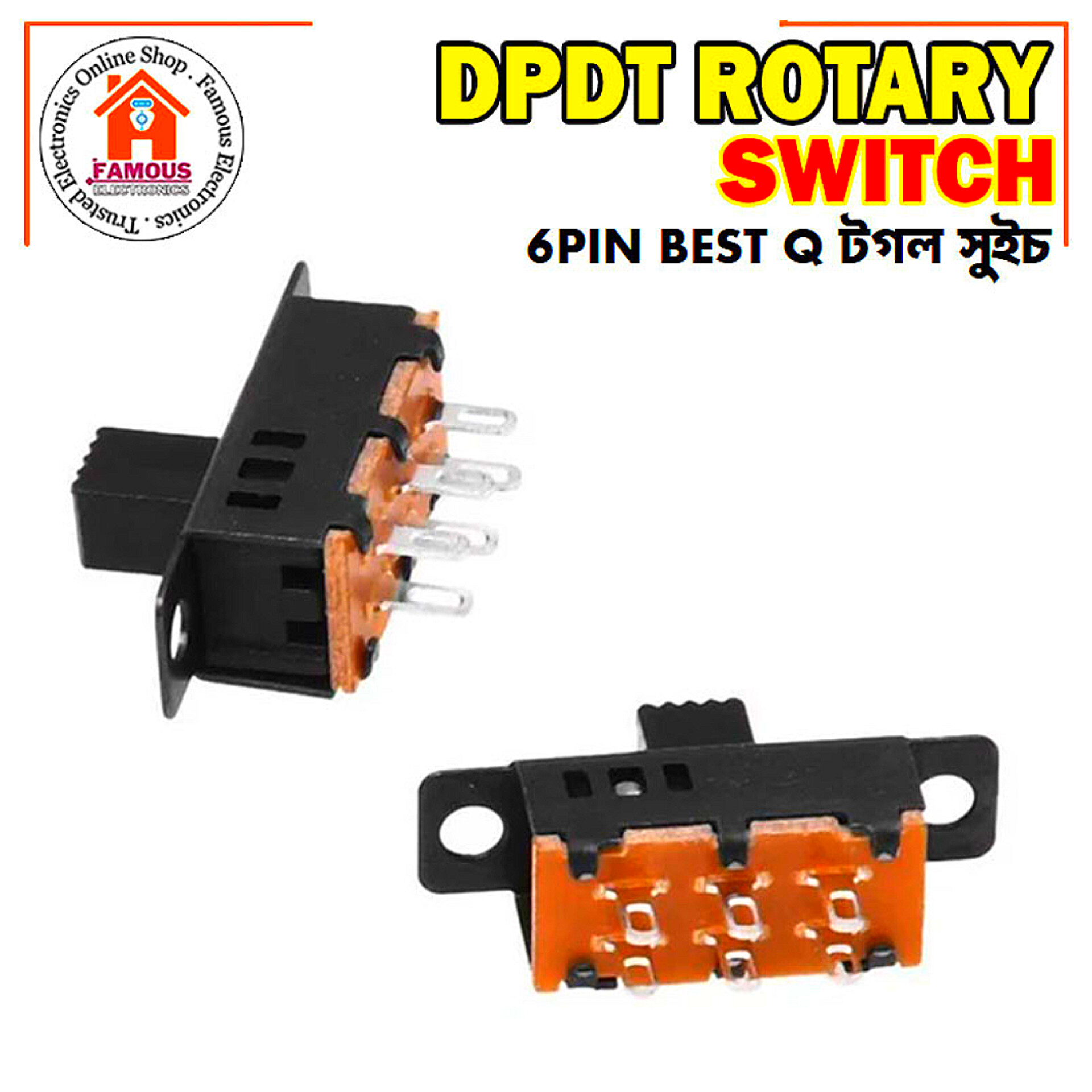 1PCS High Knob 6 Pin 3 Position DPDT Panel Slide Switch 0.5A 50V DC_img_4