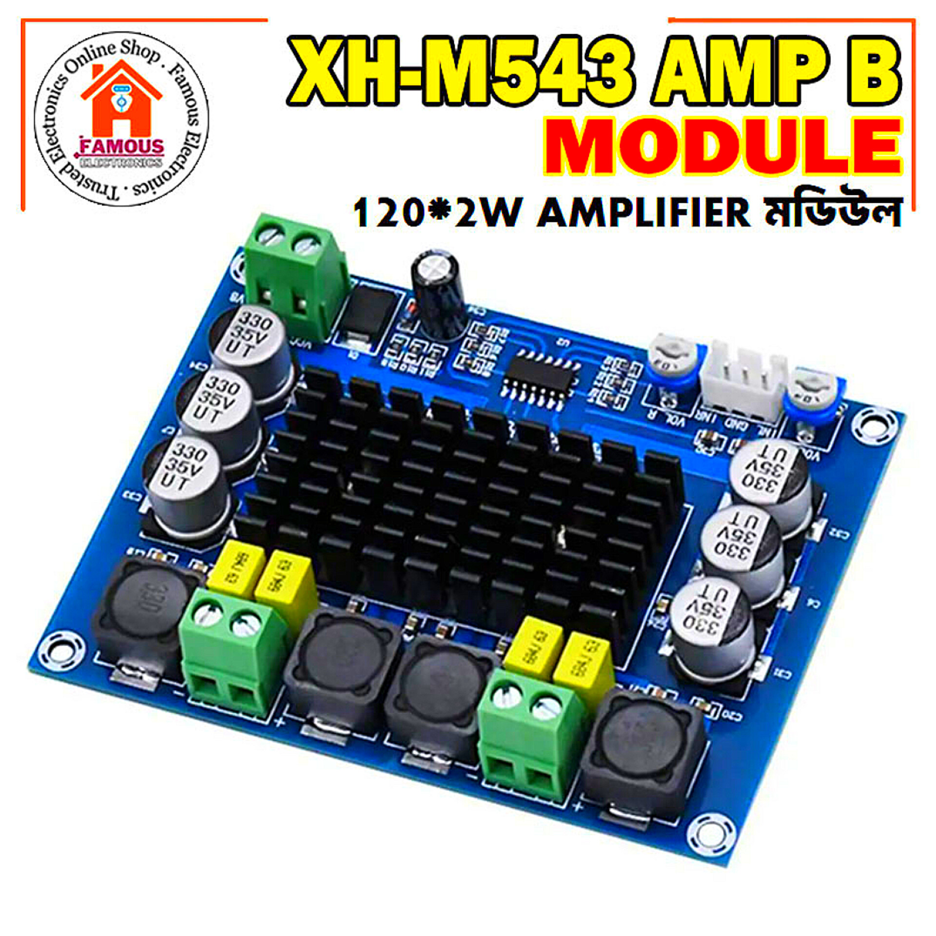 XH-M543 Dual Channel D-Class Digital Power Amplifier Board TPA3116D2 Audio Amplifier Module High Power 2*120W DC 12V-24V