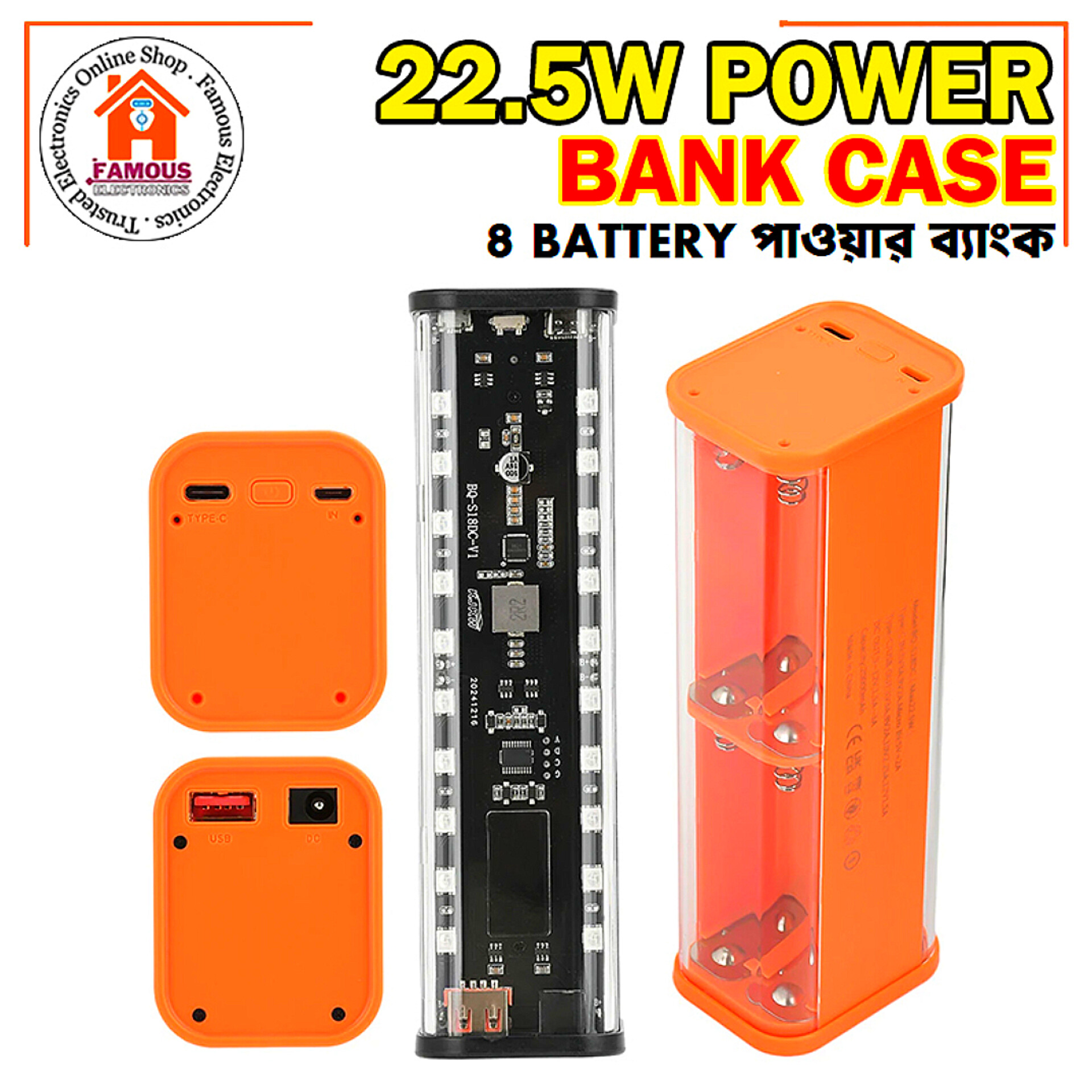 8*18650 Power Bank Case 22.5W Fast Charging Power Bank Case 18650 LED USB C Micro USB Ports Battery Storage Box For Huawei Xiaomi_img_3