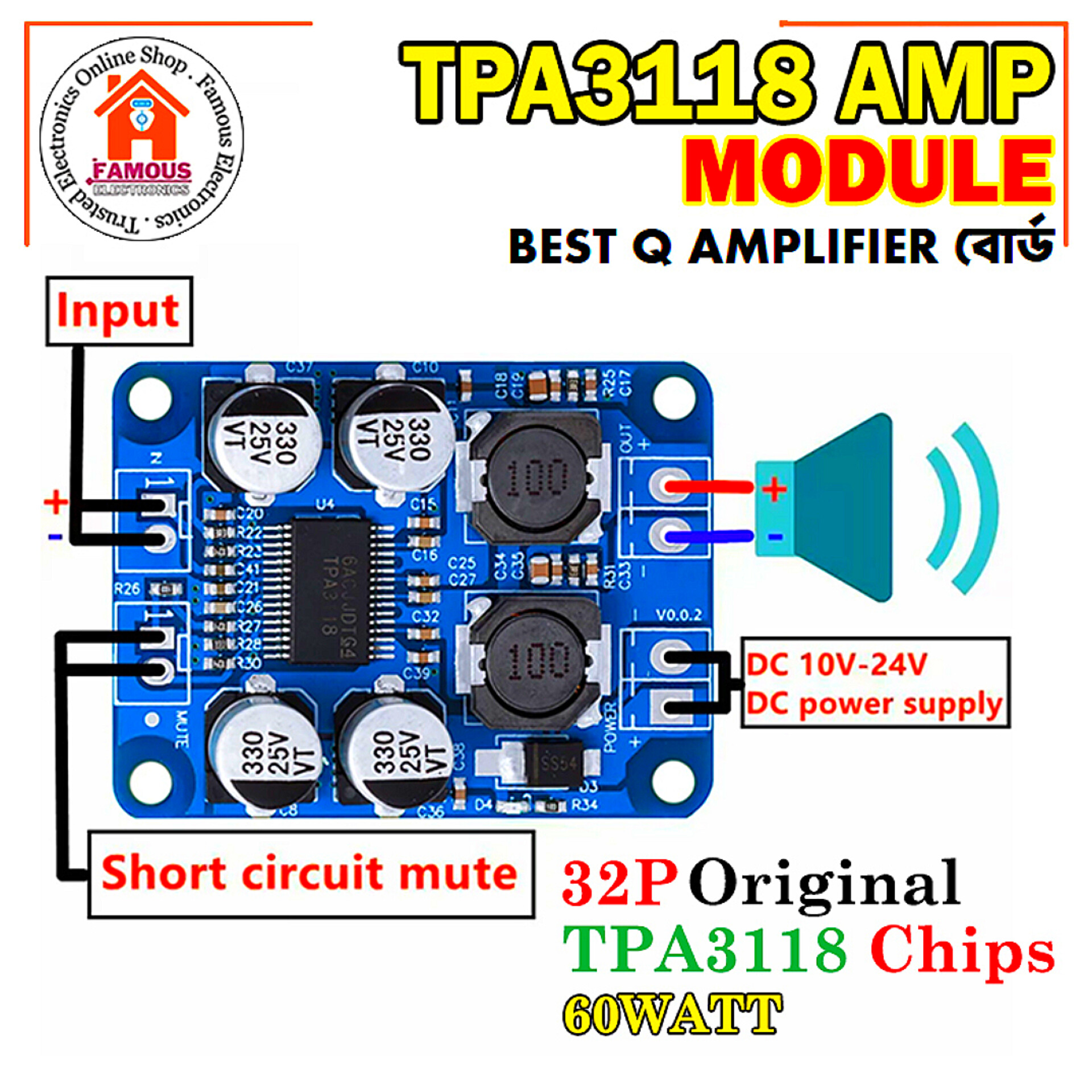 TPA3118 60W Mono Digital Audio Power Amplifier Board_img_3