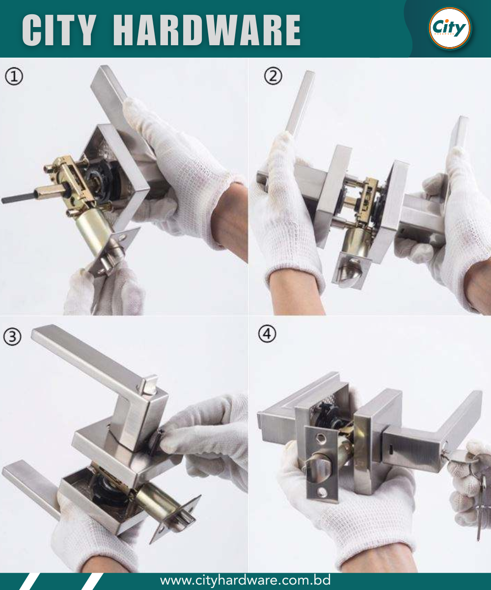 লিভার লক এক সাইড চাবি ও এক সাইড নব সহ রুম ডোর লক সিলভার রঙের_img_2